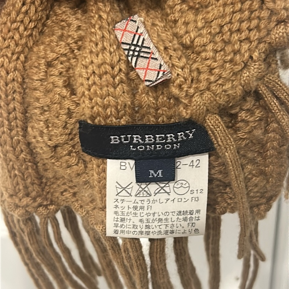 Burberry Cable Knit Camel Scarf with Fringe